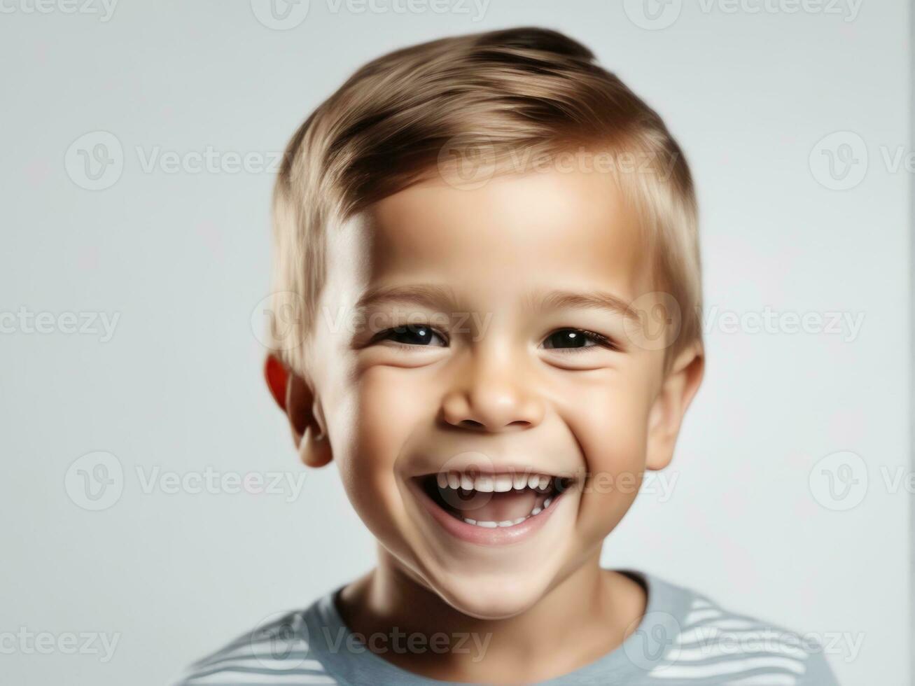 Portrait of young excited laughing smiling boy child kid on studio background AI Generated photo