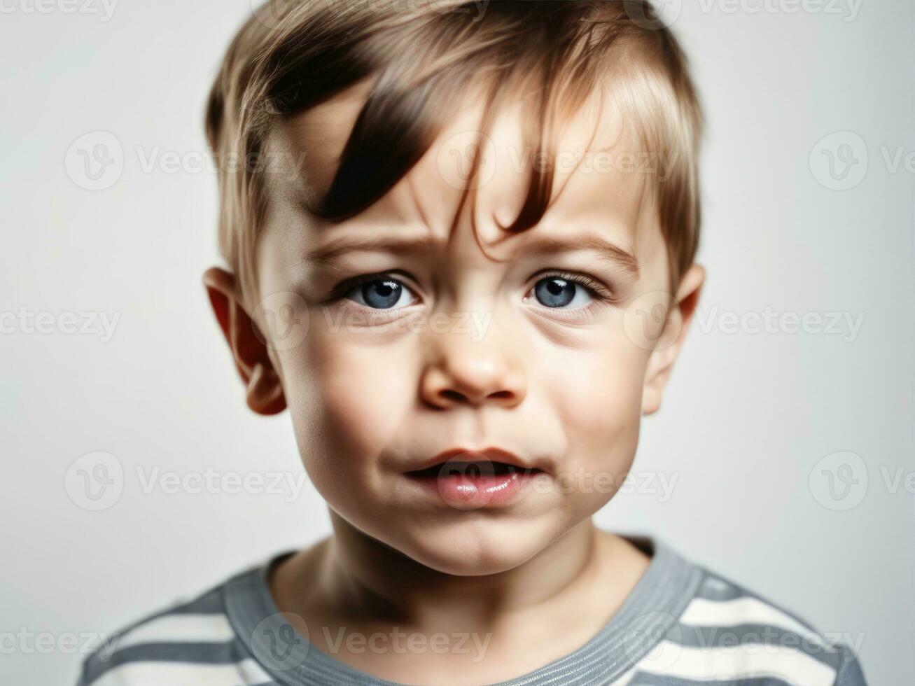Portrait of young sad offended cries boy child kid on studio background AI Generated photo