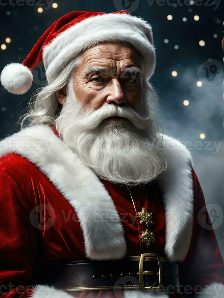 Photography of an ultra realistic Santa Claus in dramatic light AI Generated photo