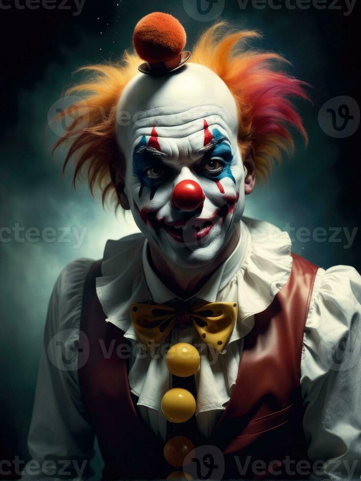 Photography of an ultra realistic clown in dramatic light AI Generated photo