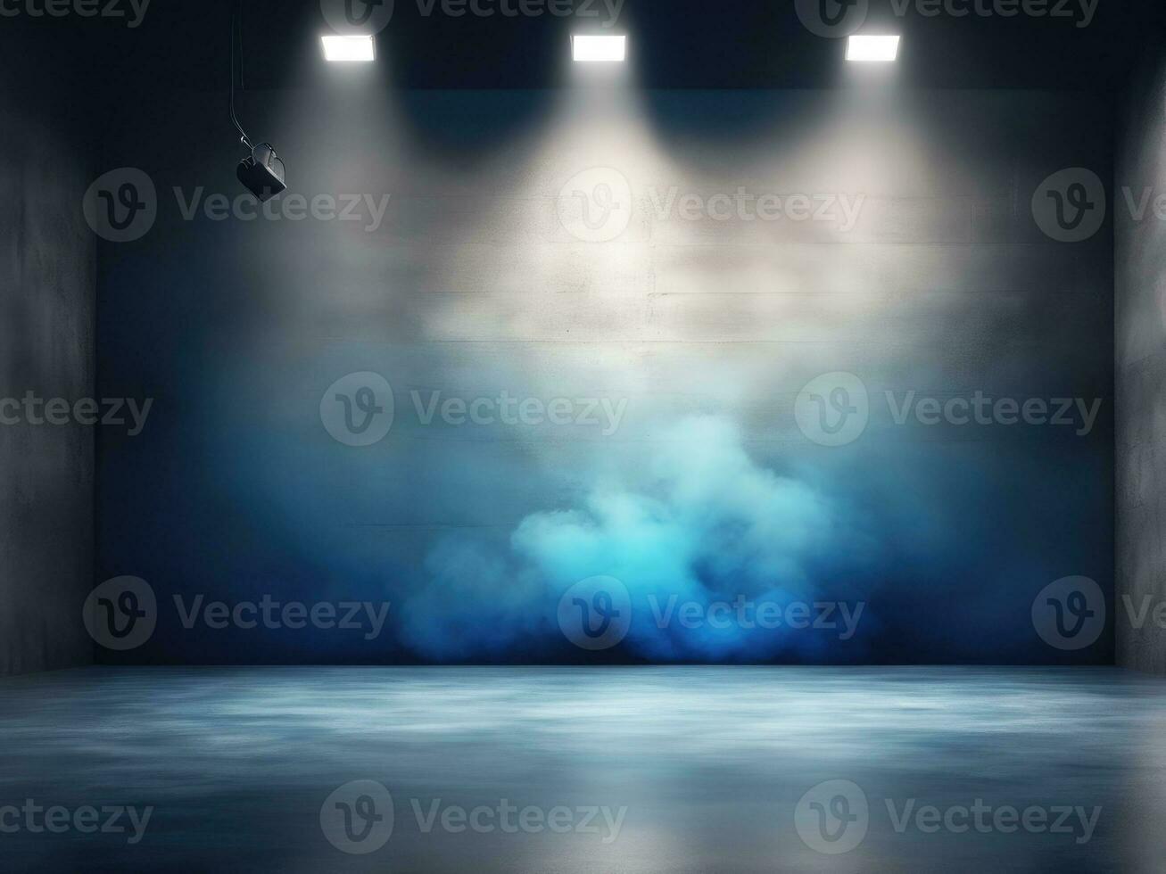 The concrete floor and studio room with smoke float up the interior for display products AI Generated photo