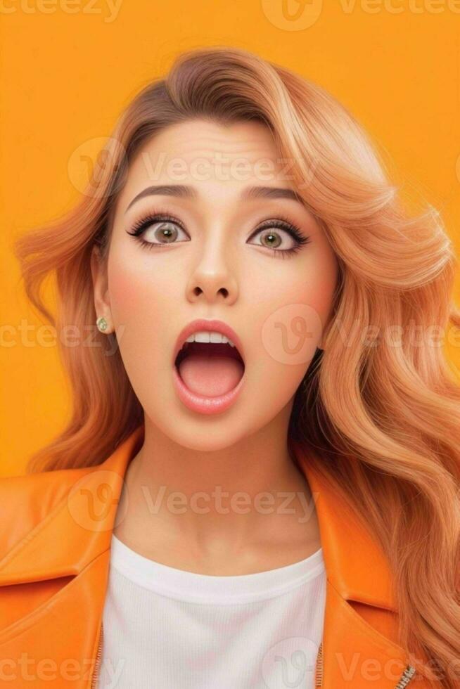 Beautiful woman with Shock expression. AI Generative Pro Photo