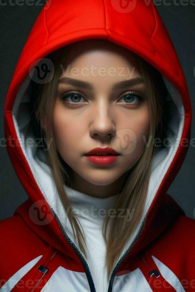 Stunning woman with a hoodie. AI Generative Pro Photo