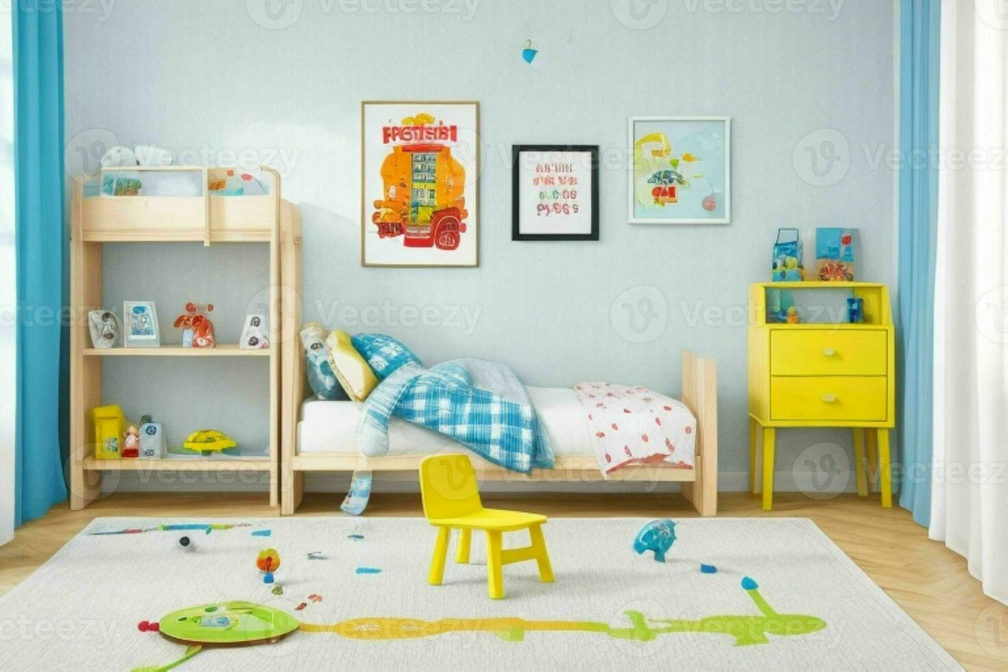 Interior kid's room and wall frame.  AI Generative Pro Photo