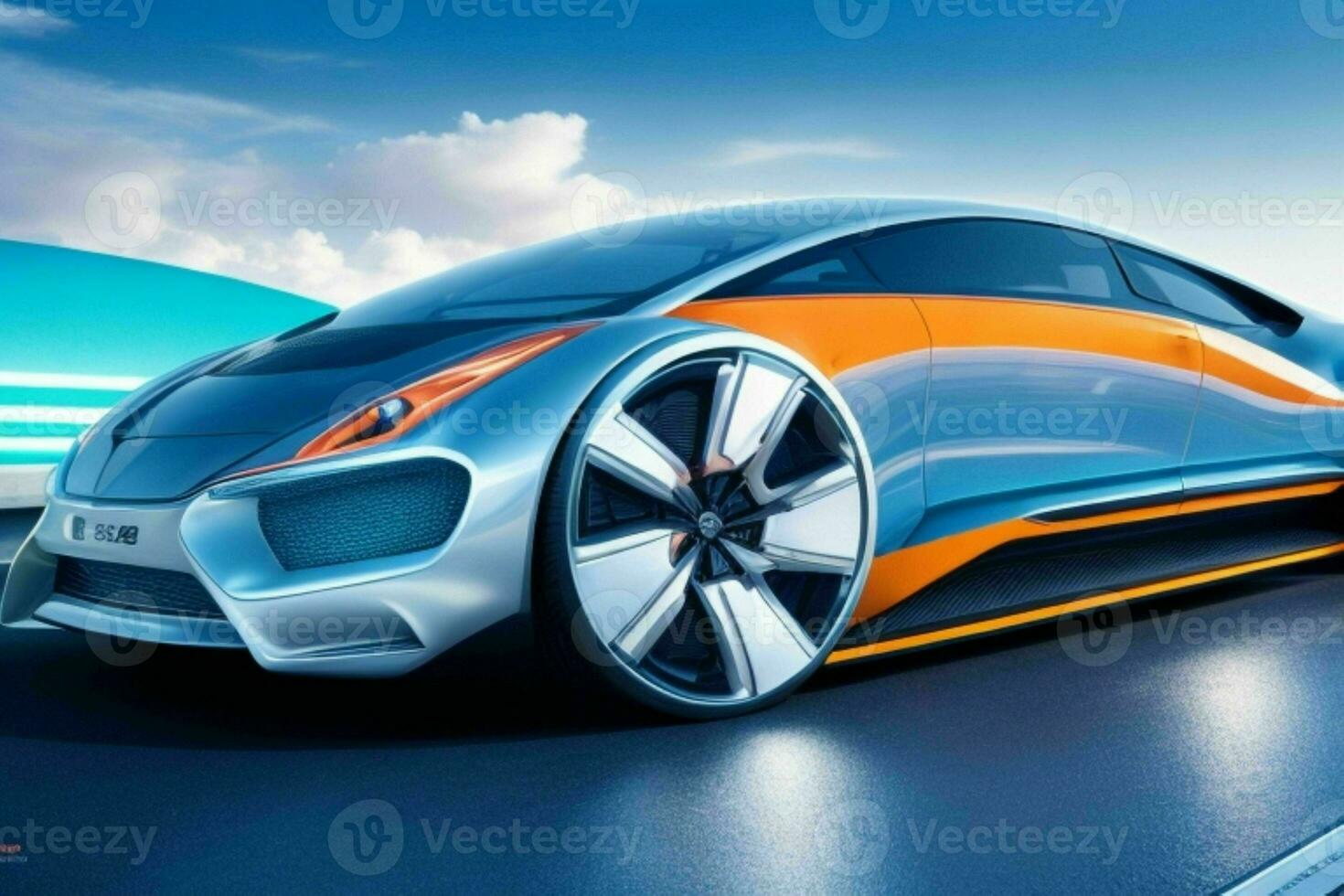 car in trendy futurism style. AI Generative Pro Photo