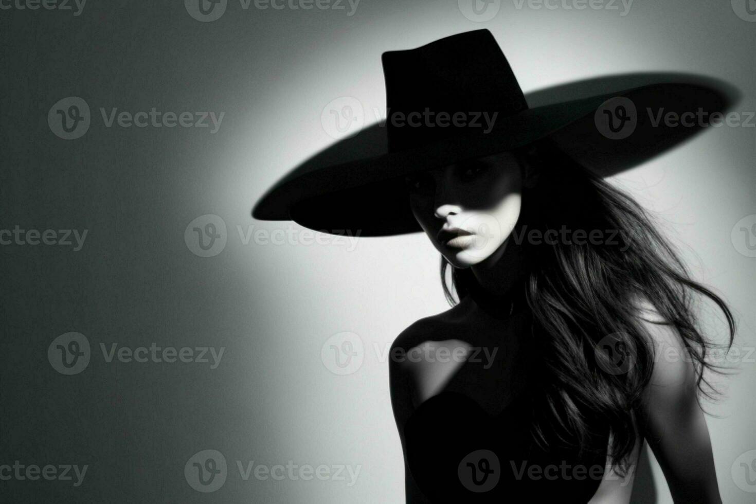 Fashion model woman with hard shadow. AI Generative Pro Photo