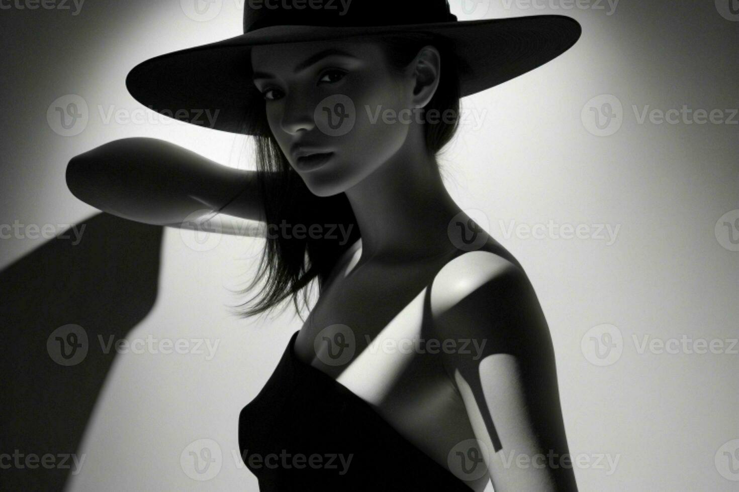 Moda modelo mujer con difícil sombra. ai generativo Pro foto