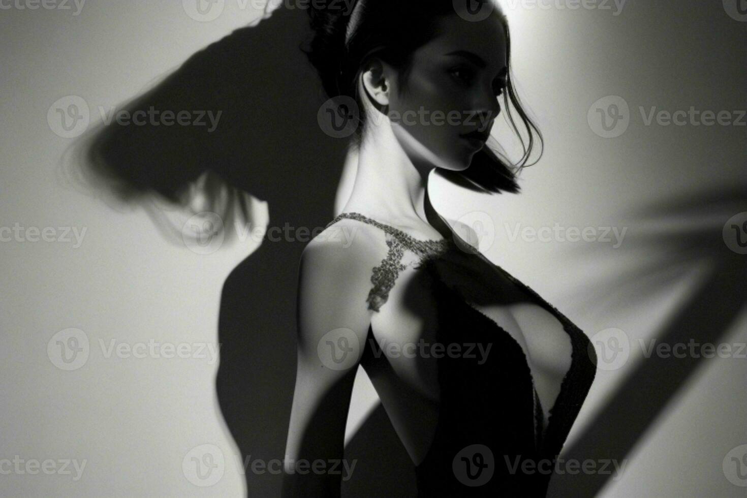 Fashion model woman with hard shadow. AI Generative Pro Photo