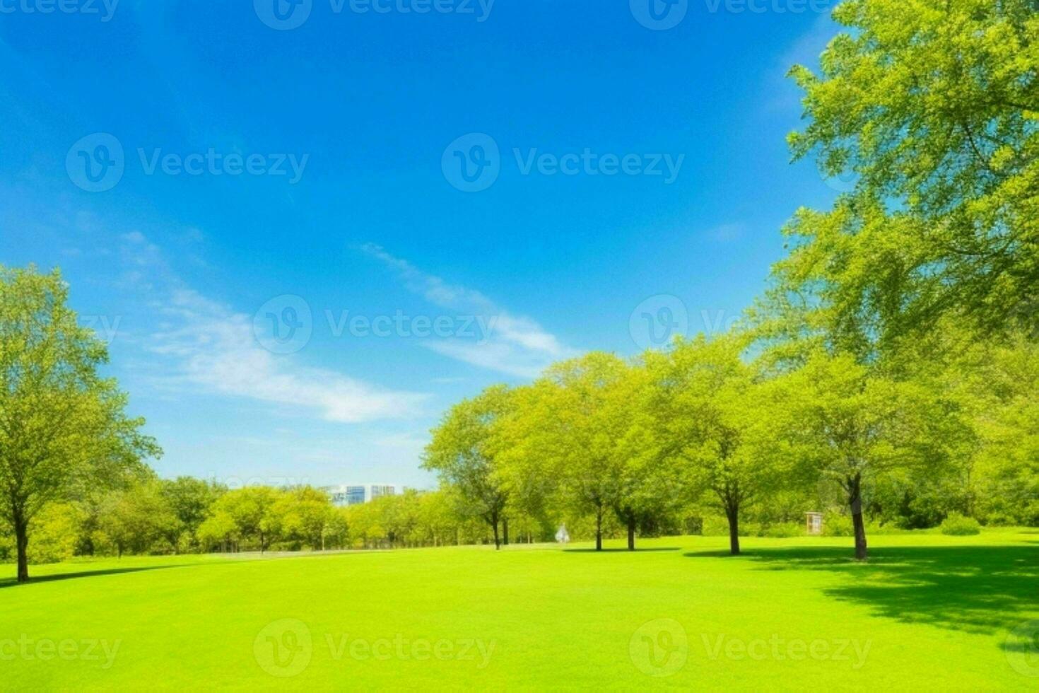 Beautiful landscape park with trees and sun. Colorful foliage in the park. AI Generative Pro Photo