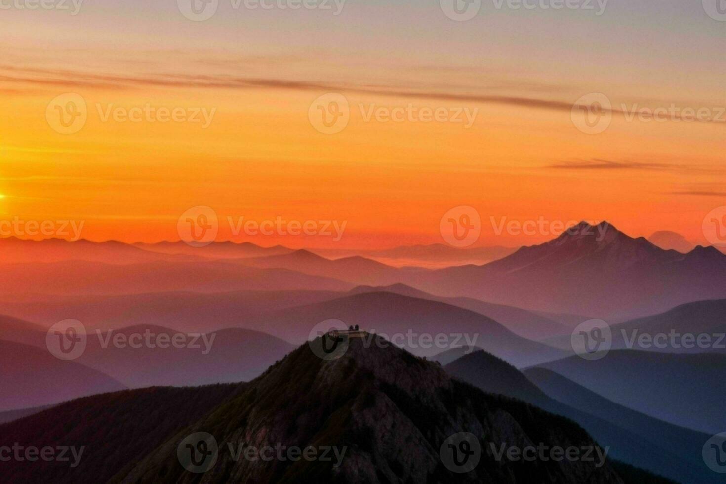 mountain silhouettes at sunset. AI Generative Pro Photo