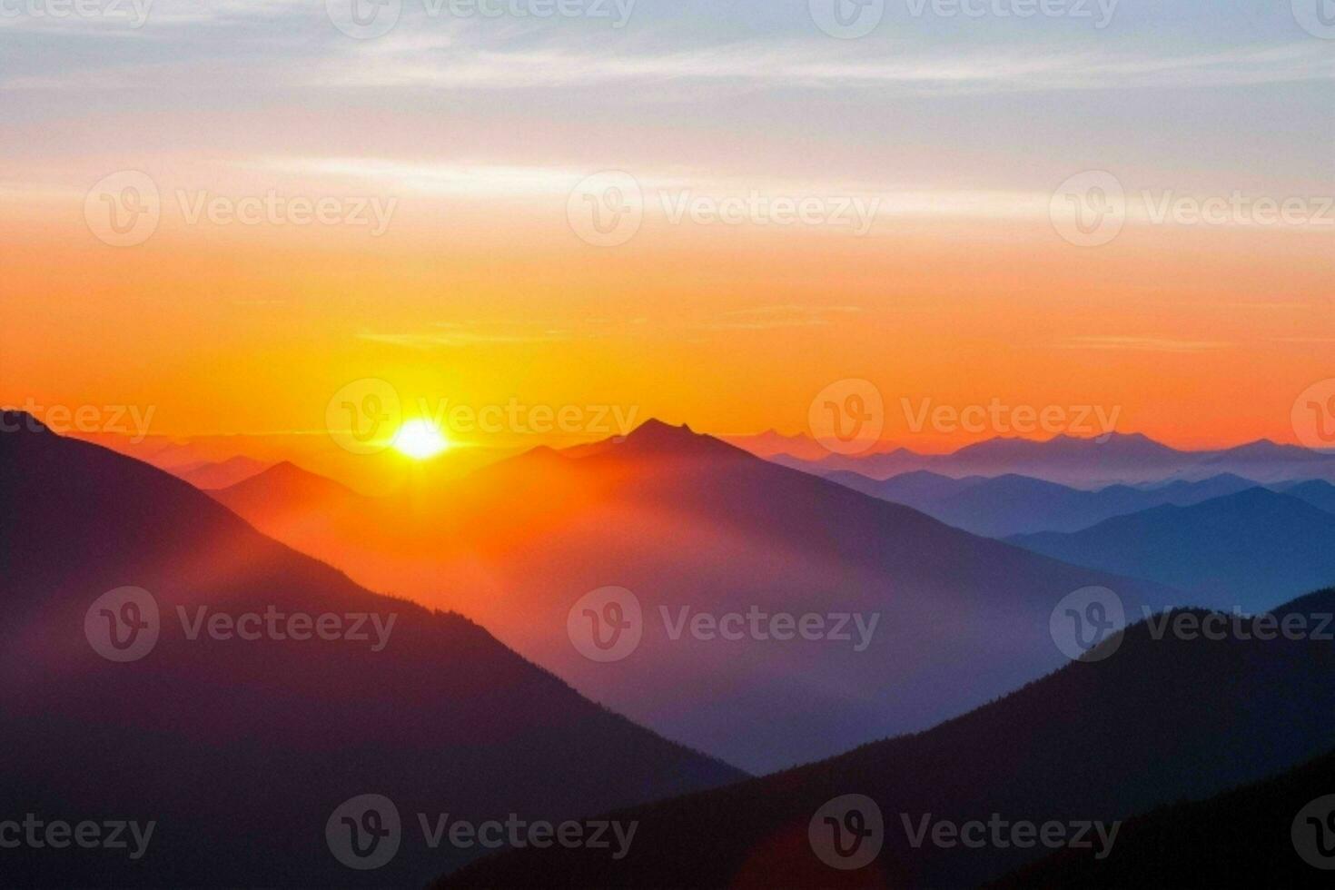 mountain silhouettes at sunrise. AI Generative Pro Photo