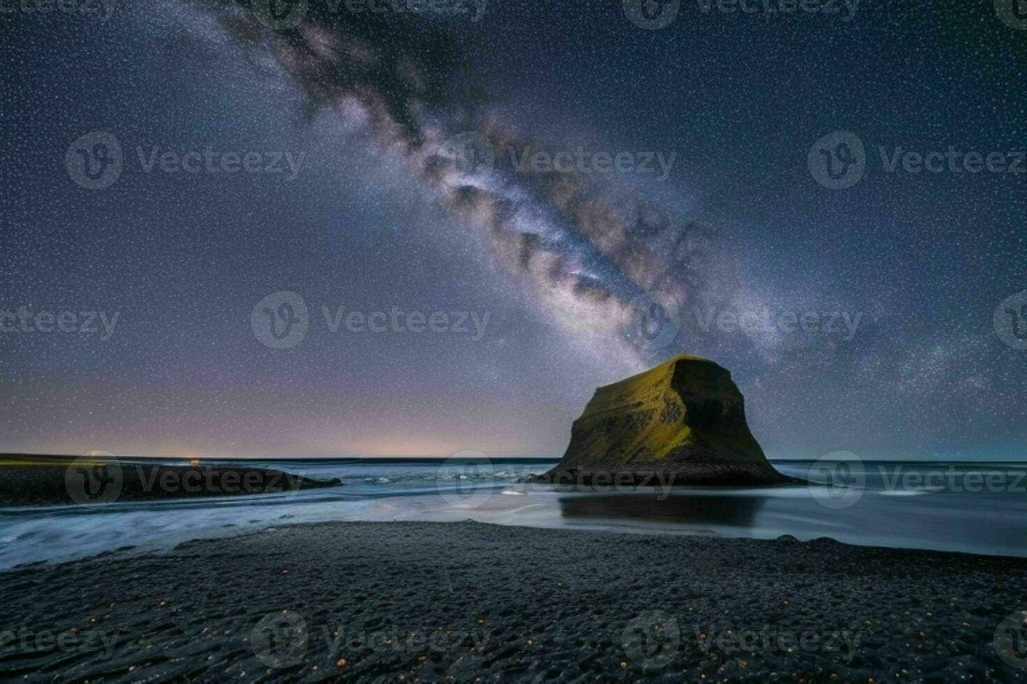 Beautiful Milky Way at the beach. AI Generative Pro Photo