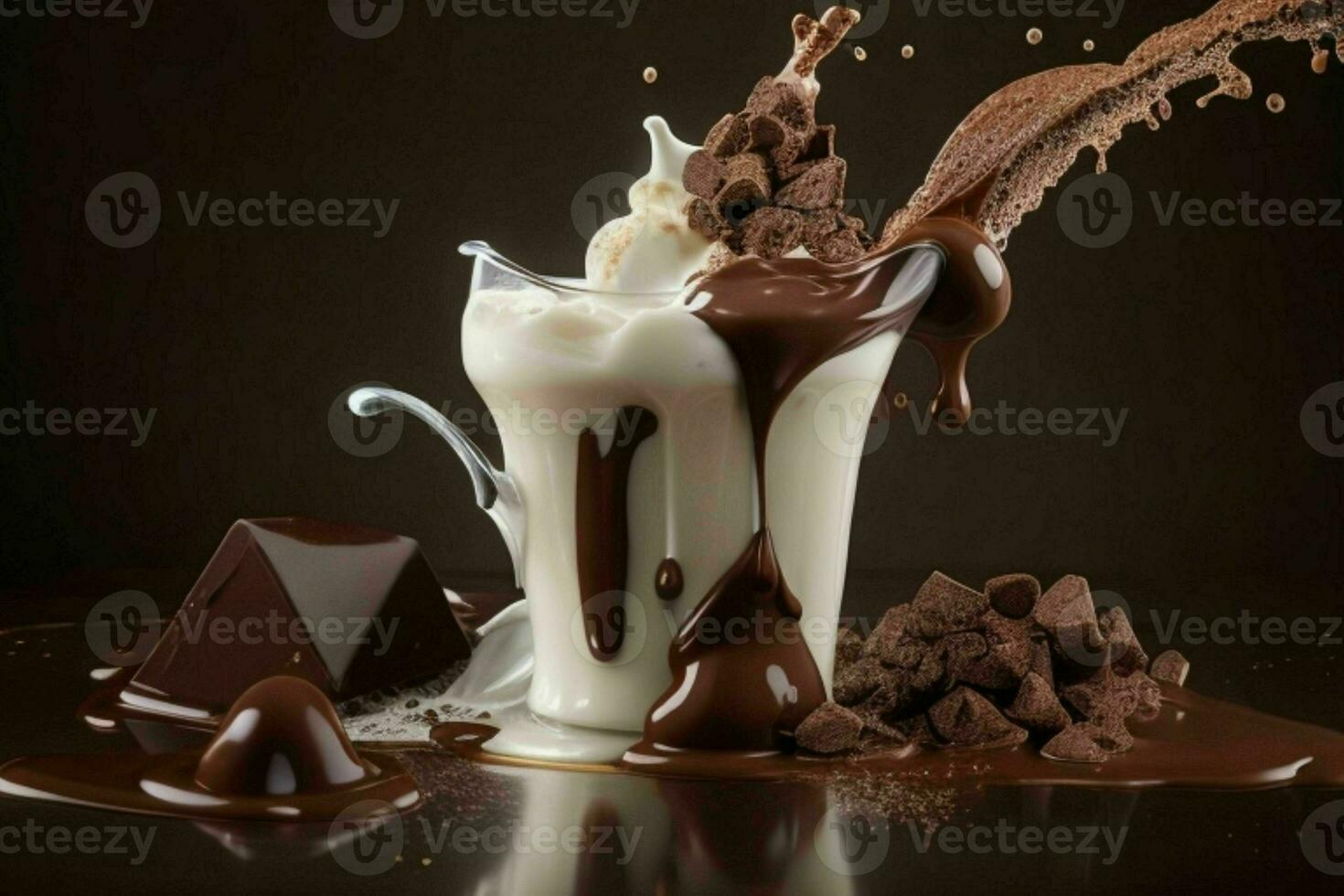 splash milk and chocolate. AI Generative Pro Photo