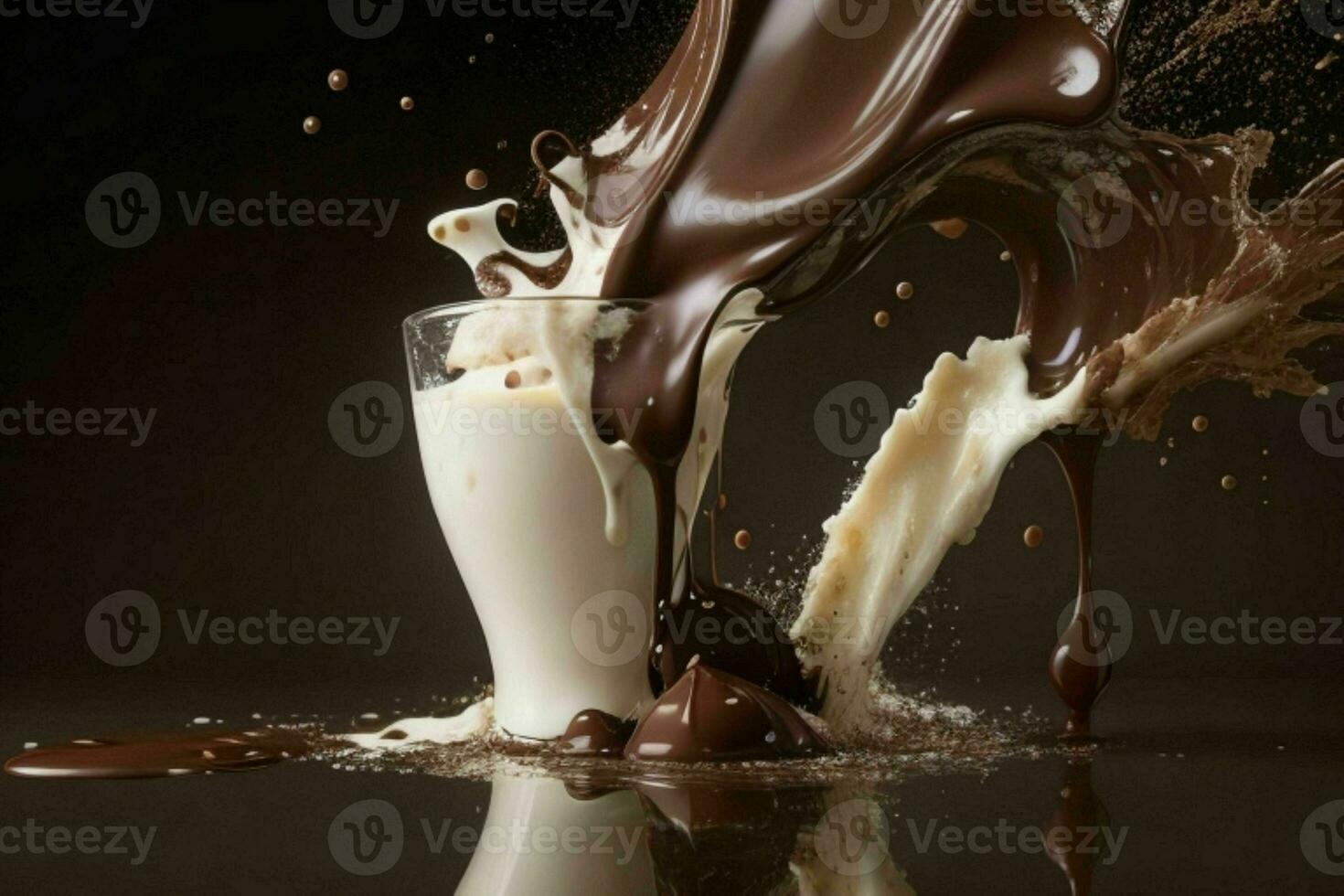 splash milk and chocolate. AI Generative Pro Photo