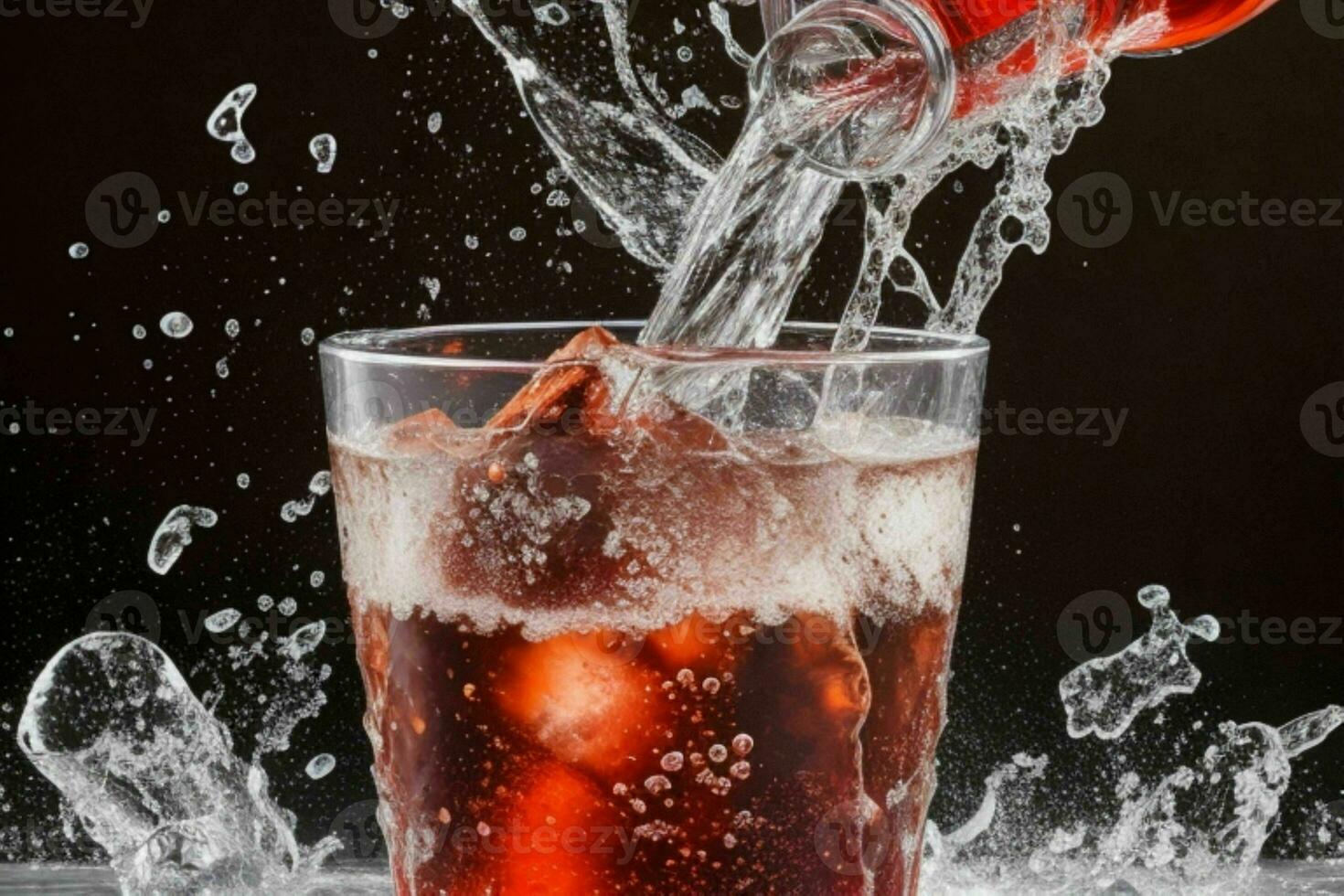 Splashing of Cola and Ice. AI Generative Pro Photo