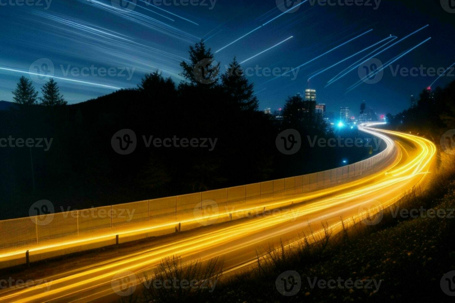 Light Trails at Night background. AI Generative Pro Photo