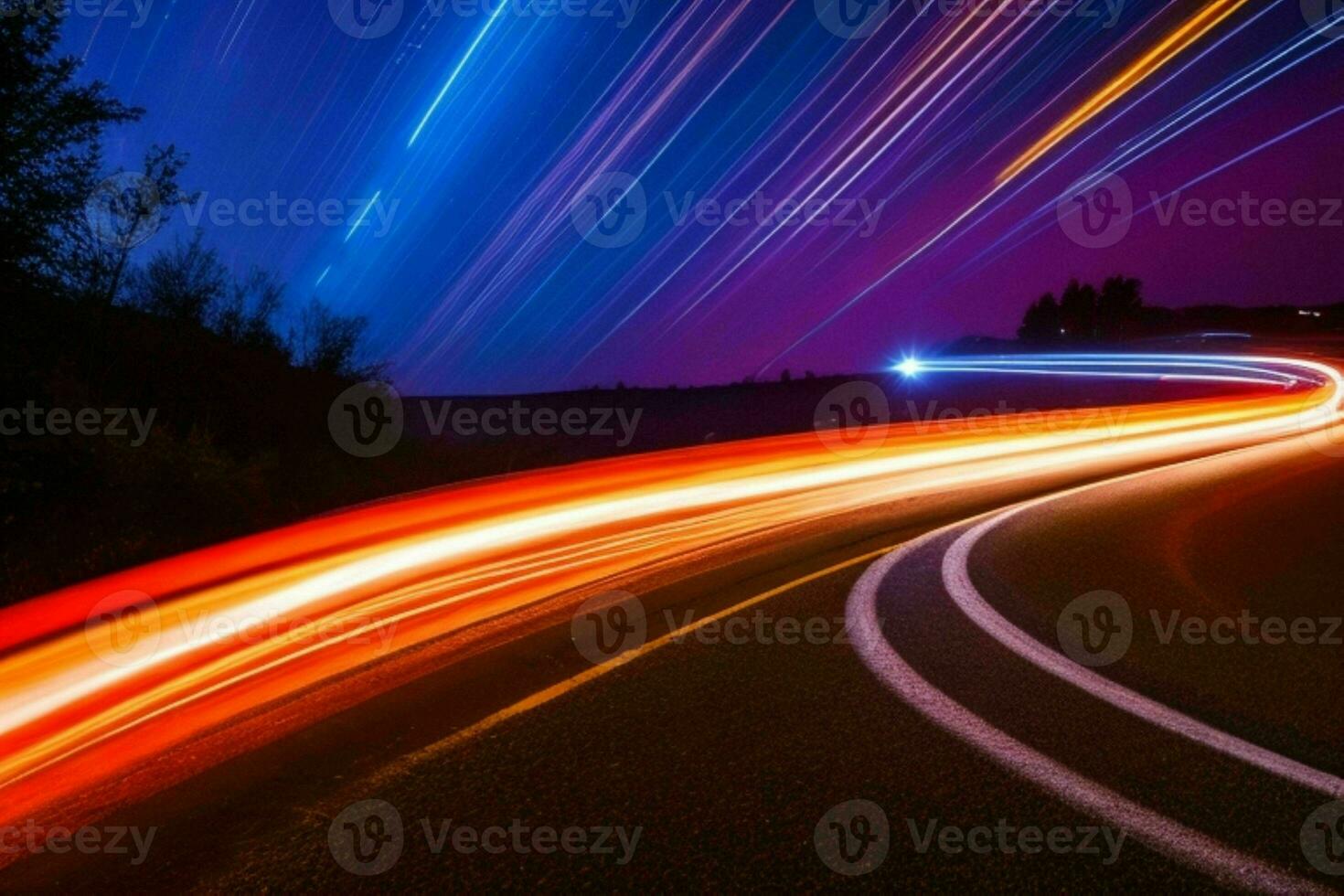 Light Trails at Night background. AI Generative Pro Photo