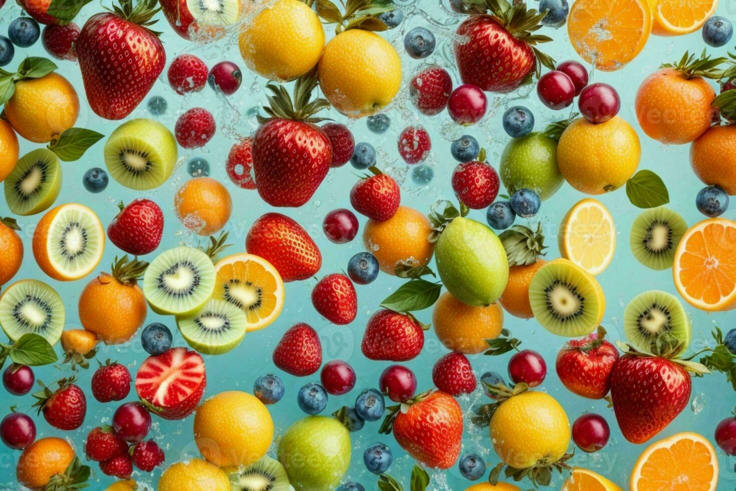 Fresco frutas en agua chapoteo. ai generativo Pro foto