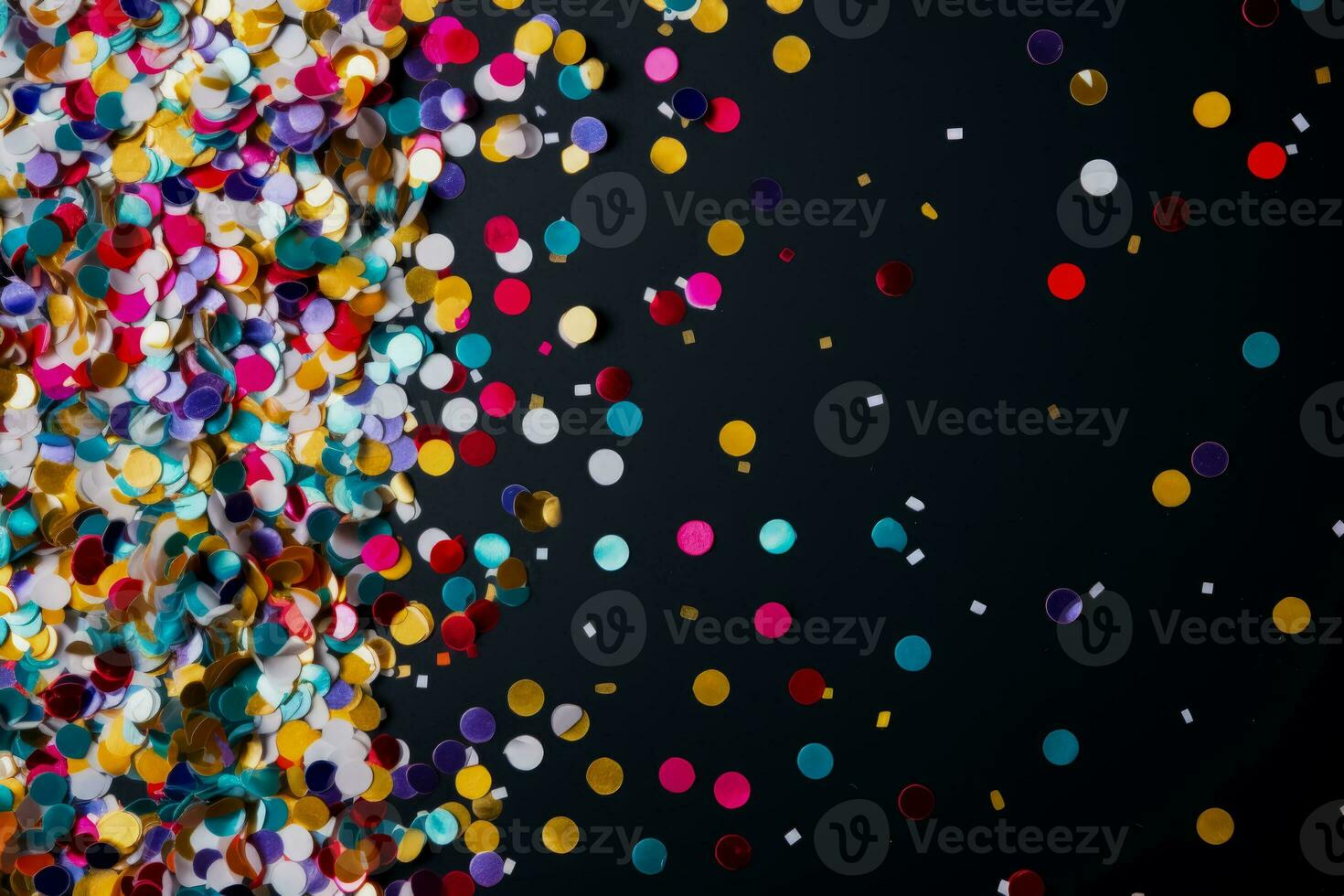 Colorful confetti details from New Years celebration background with empty space for text photo