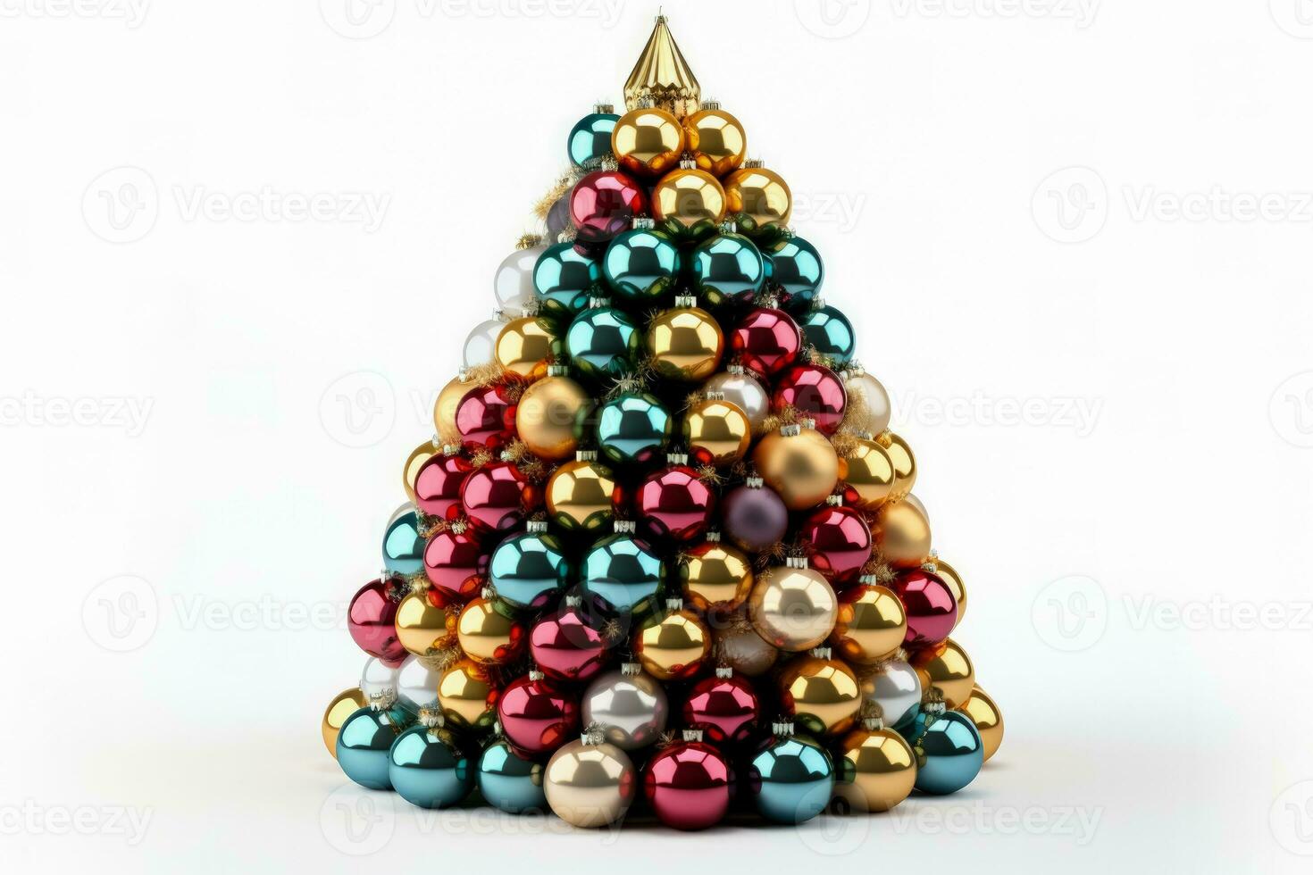 Christmas tree adorned with festive ornaments and lights isolated on a white background photo
