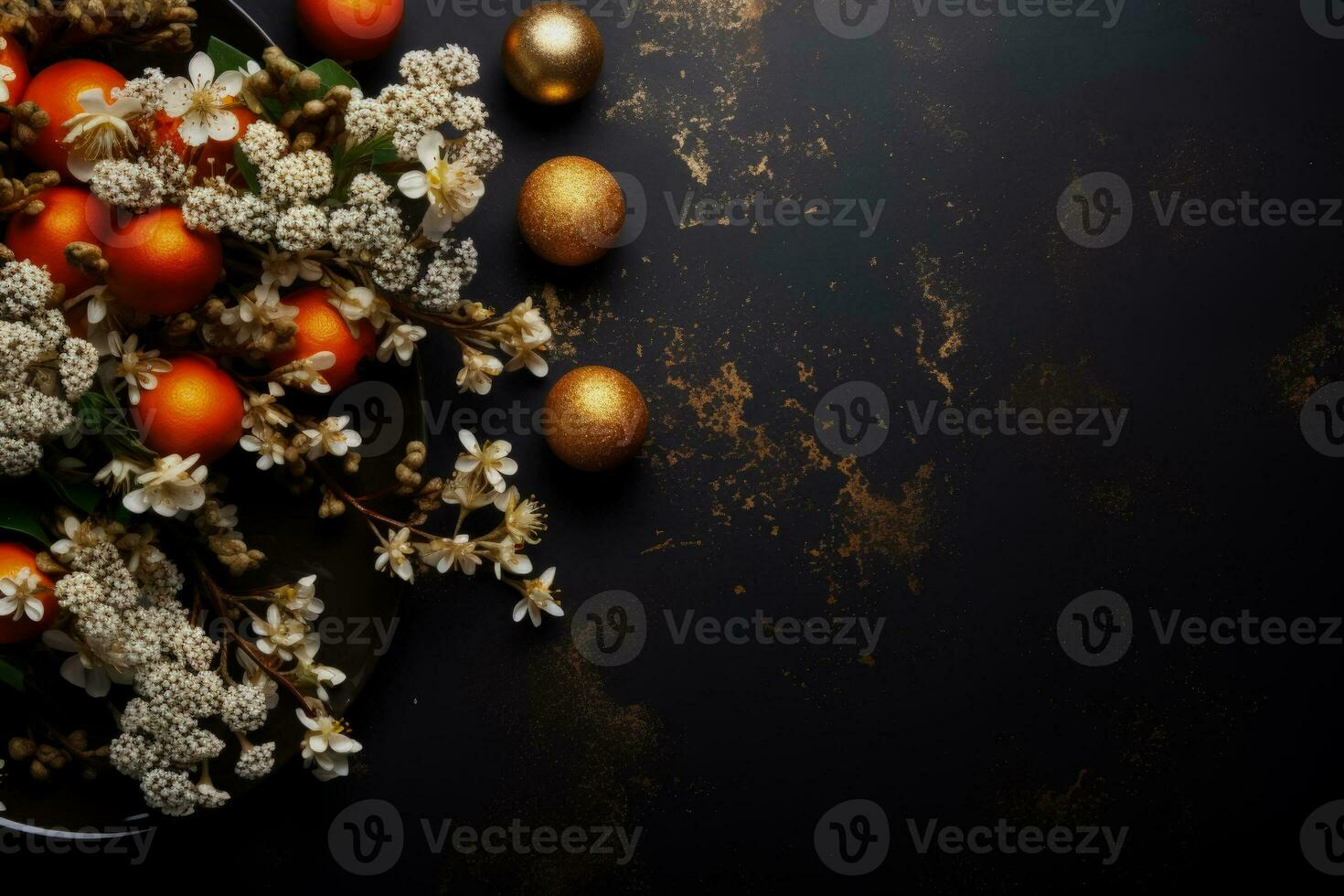 New Years Eve party decorations elegant table settings background with empty space for text photo