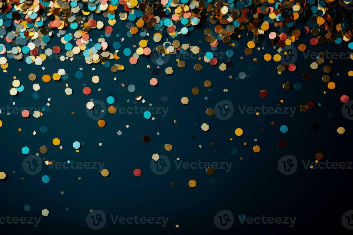 Colorful confetti details from New Years celebration background with empty space for text photo