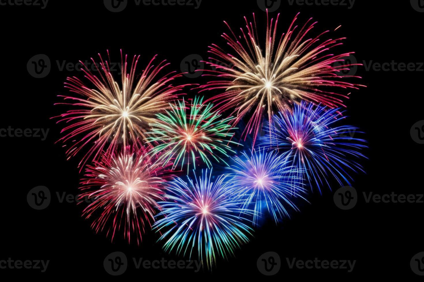 Brilliant New Years Eve firework display close up isolated on a white background photo