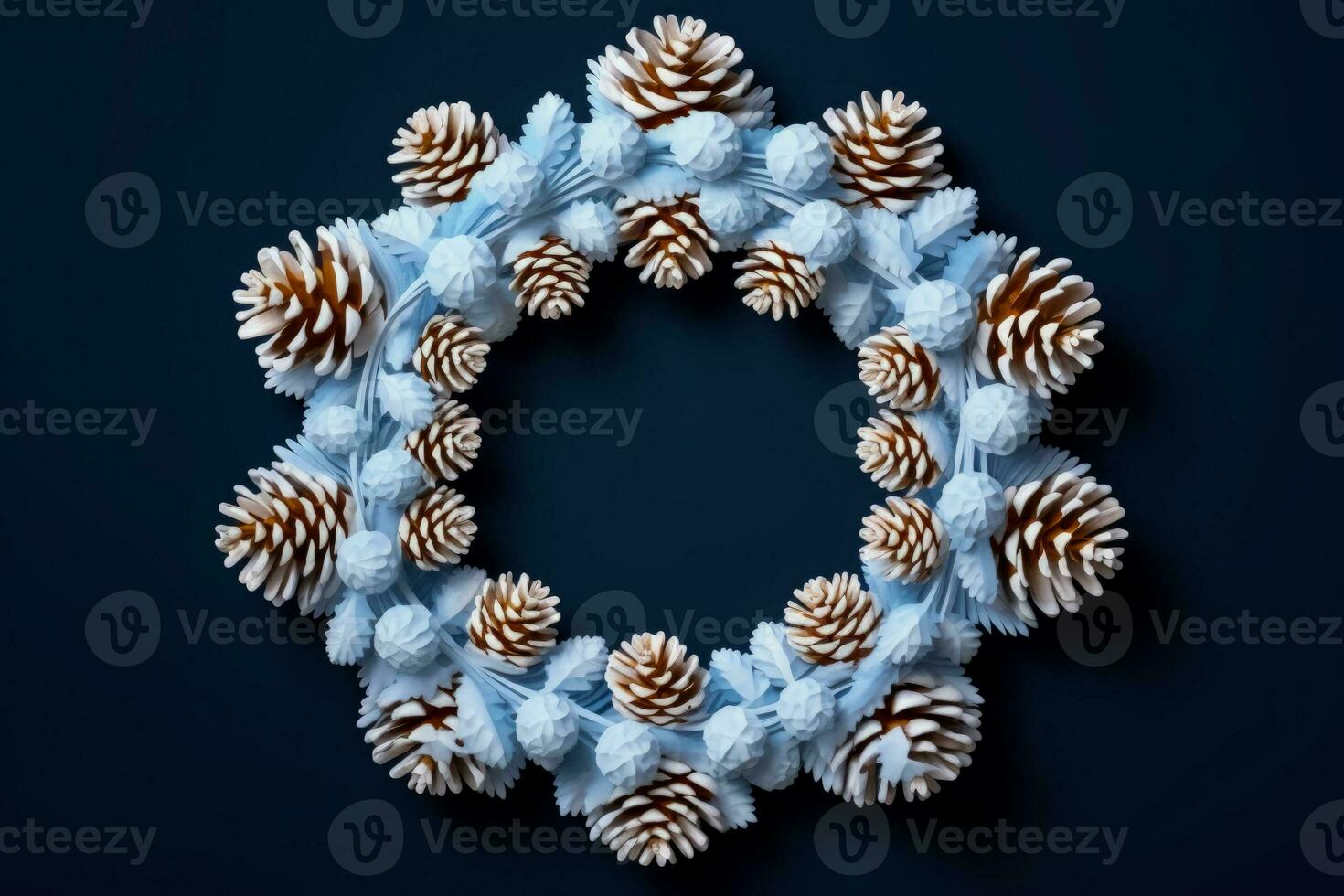 Traditional frosty pinecone door wreath for New Year isolated on a gradient background photo