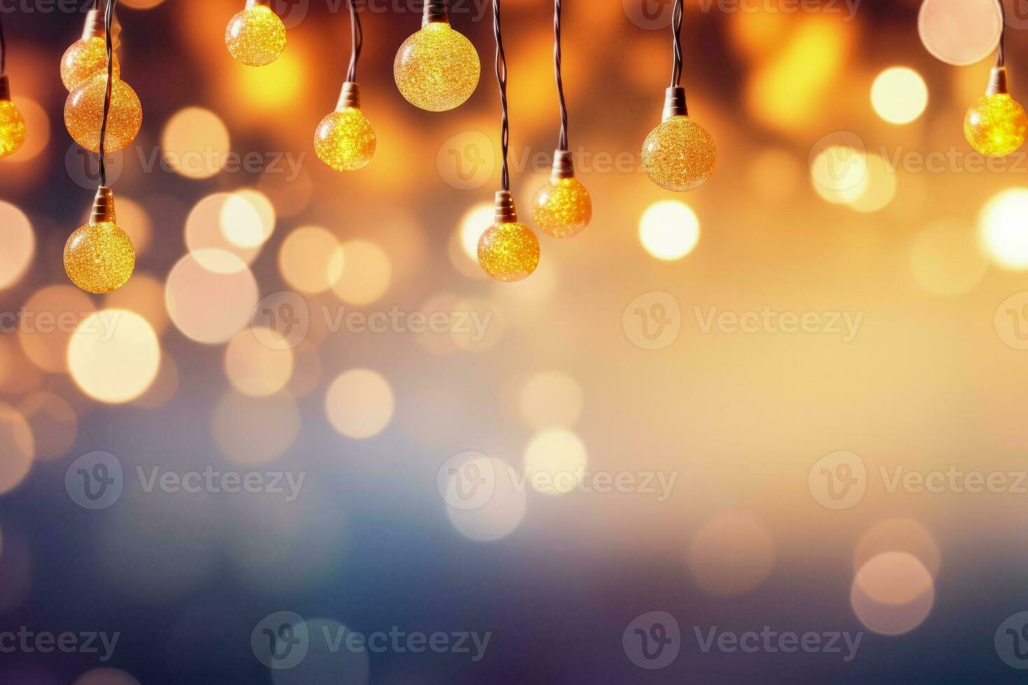 Brightly lit New Year outdoor fairy lights isolated on a gradient background photo