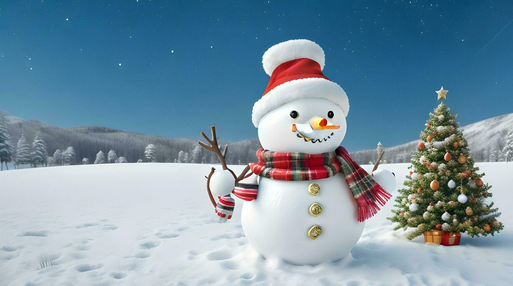 festive Christmas background with snowman photo