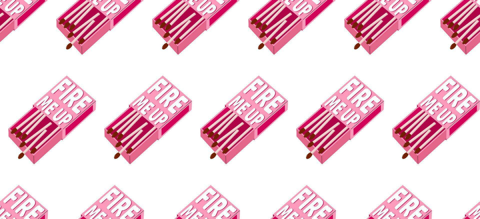 Background from pink boxes with matches for Valentine's Day. Colorful vector seamless pattern in retro cartoon style.