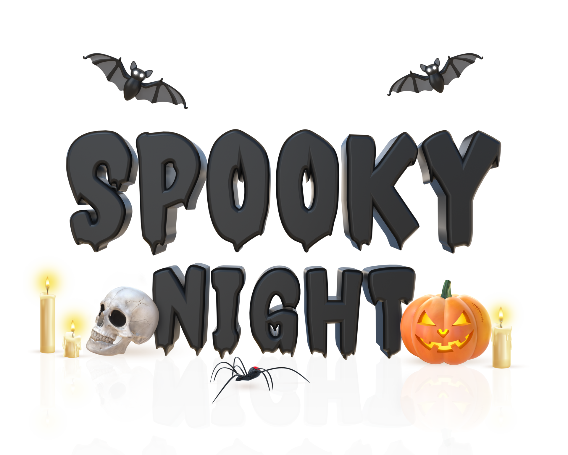 3d-rendering-spooky-night-text-with-pumpkin-skull-bats-and-candles
