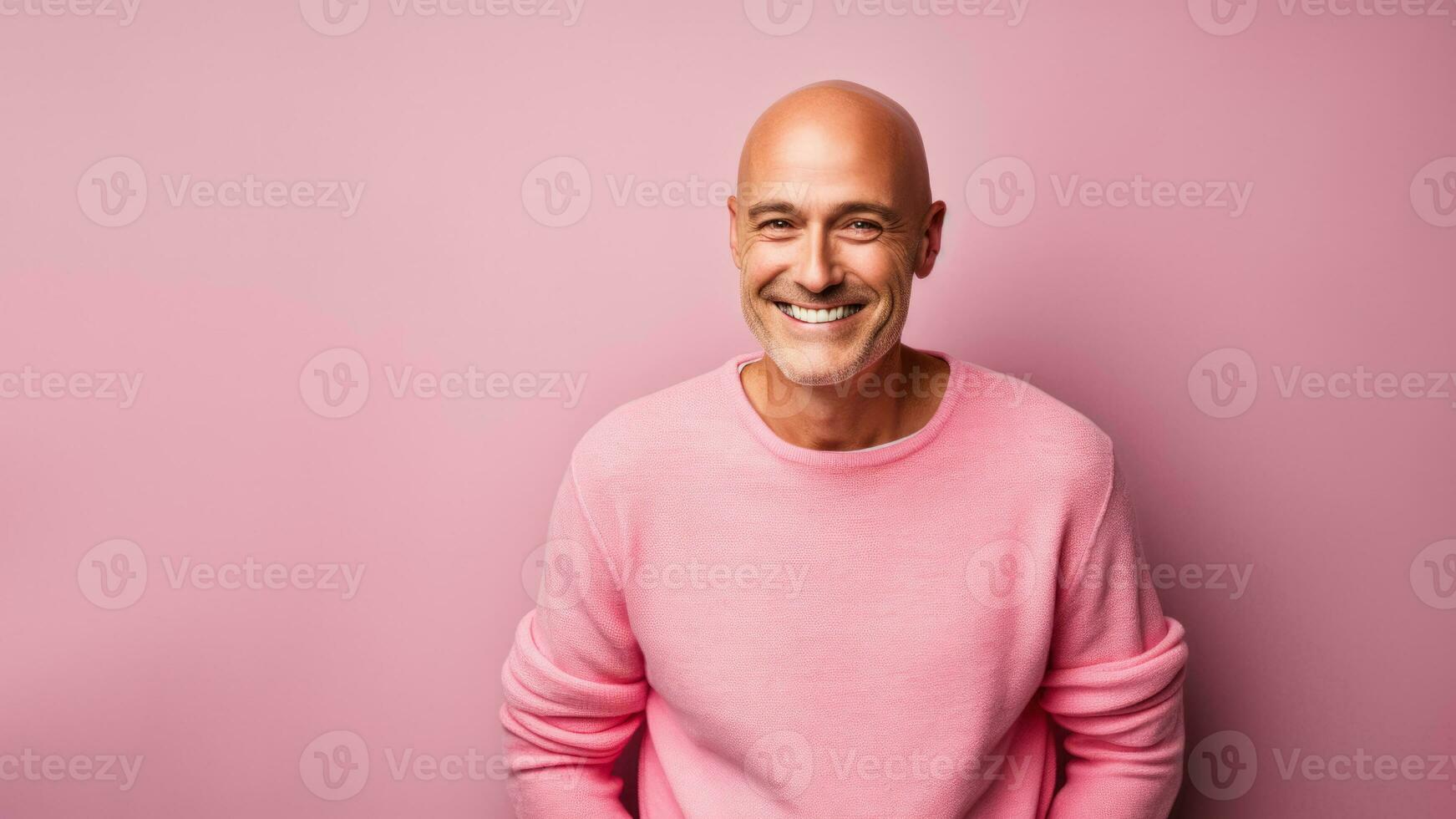 A cancer patient confidently embracing baldness isolated on an emotive gradient background photo