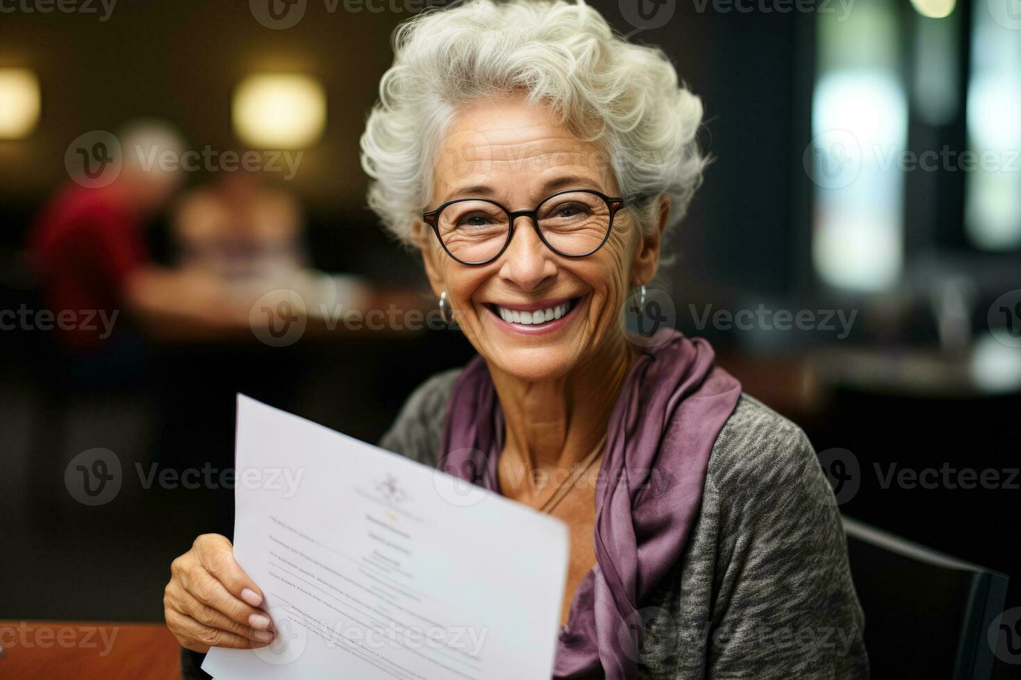 A recovering patient proudly displaying remission certificate isolated on a joyous gradient background photo