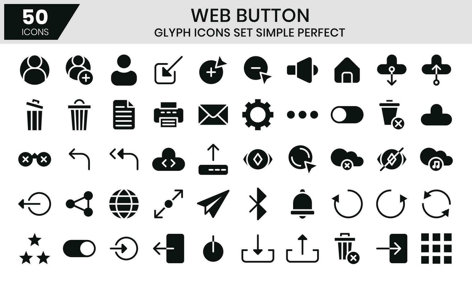 Web button glyph icons set, miscellaneous collection. vector