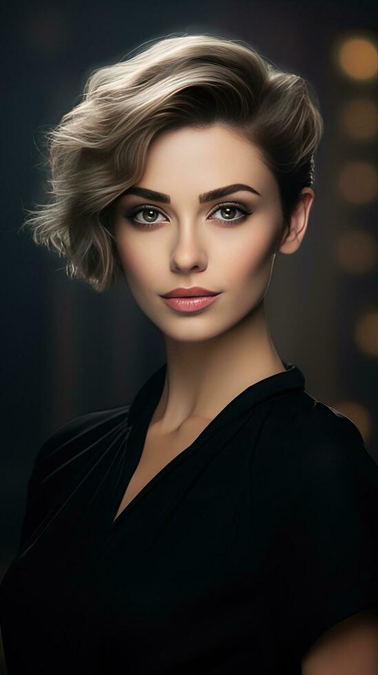 Beautiful woman with short hair. Generative AI photo