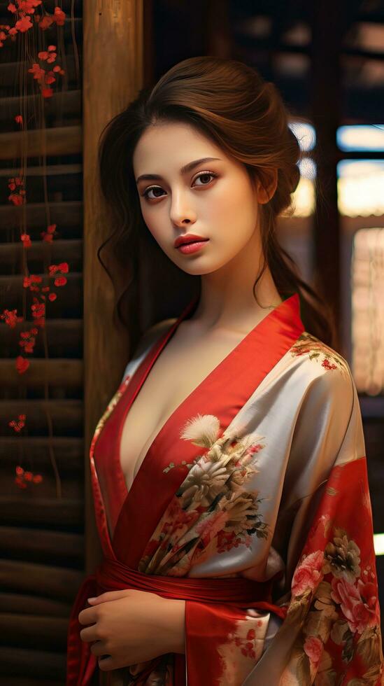 retrato de hermosa japonés geisha. generativo ai foto