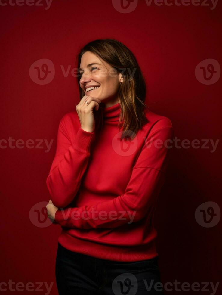 Happy European woman in casual clothing against a neutral background AI Generative photo