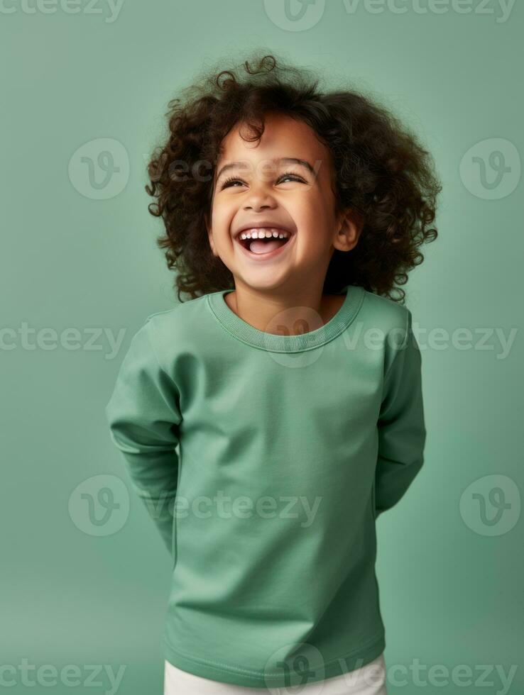 Happy Indian kid in casual clothing against a neutral background AI Generative photo