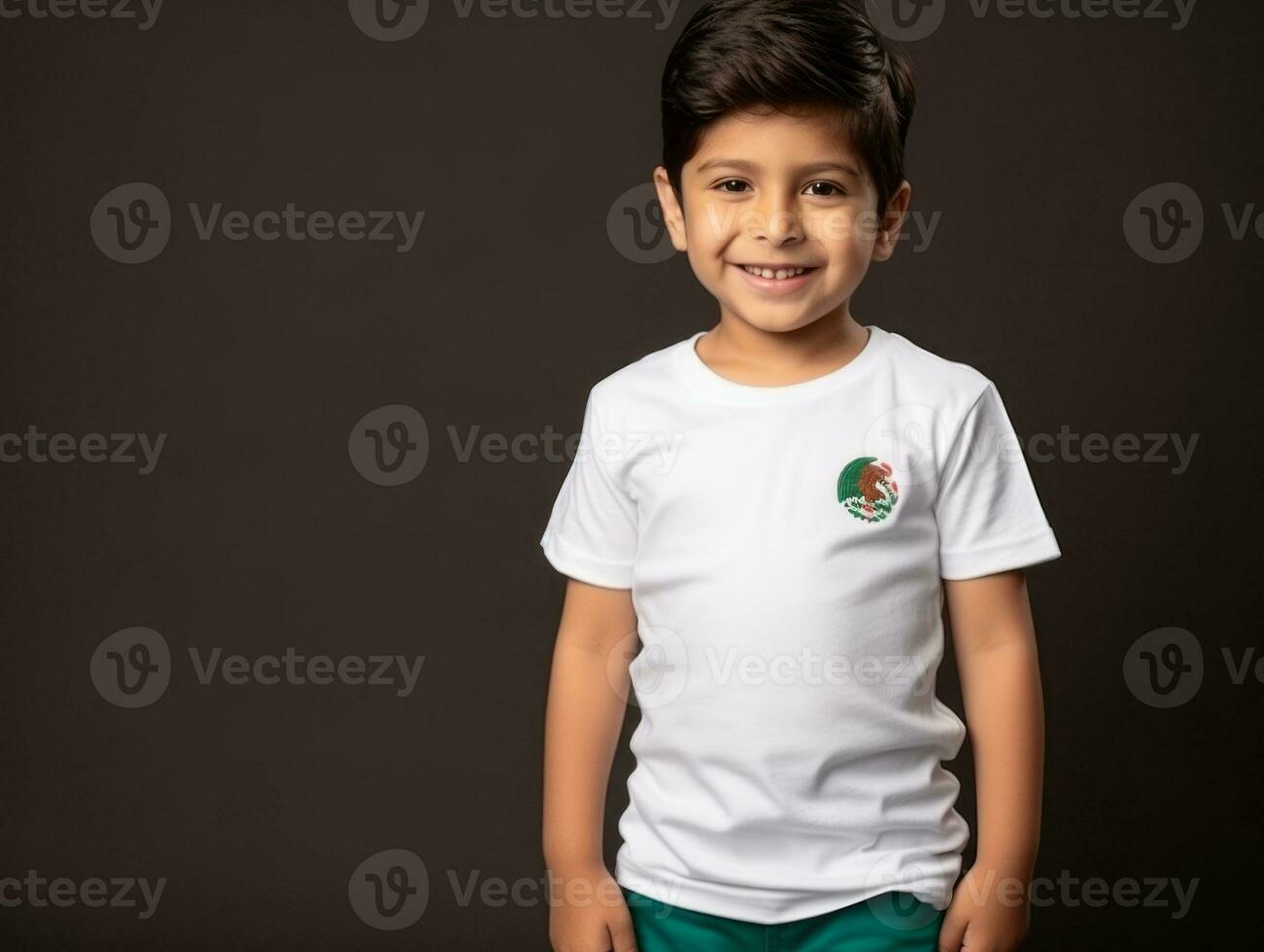 Happy Mexican kid in casual clothing against a neutral background AI Generative photo