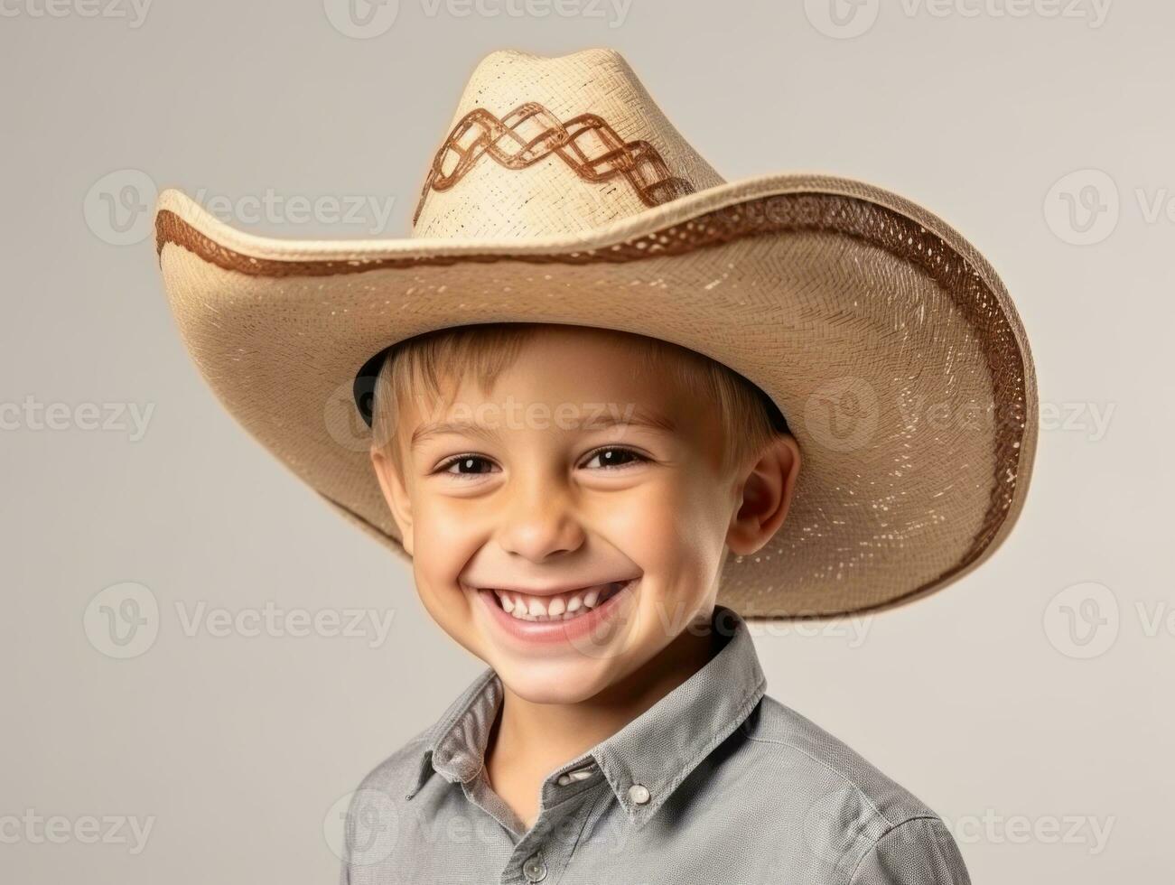 Happy Mexican kid in casual clothing against a neutral background AI Generative photo