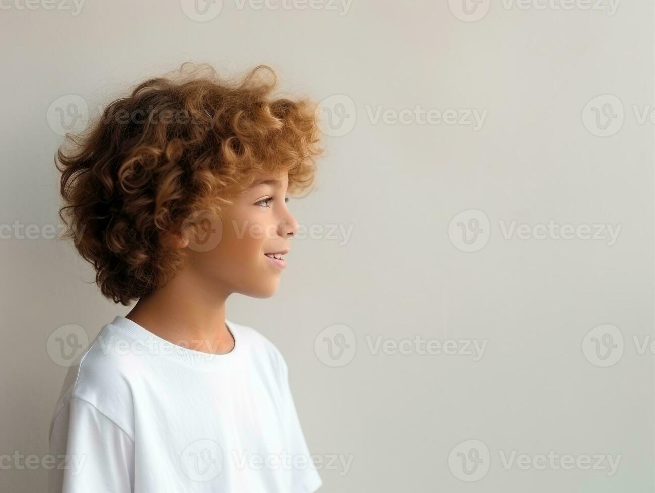 Happy Mexican kid in casual clothing against a neutral background AI Generative photo