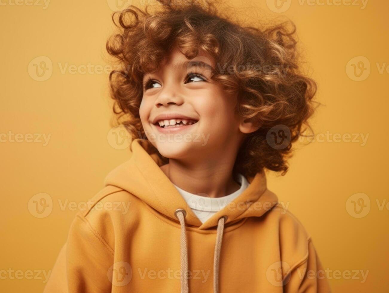 Happy Mexican kid in casual clothing against a neutral background AI Generative photo