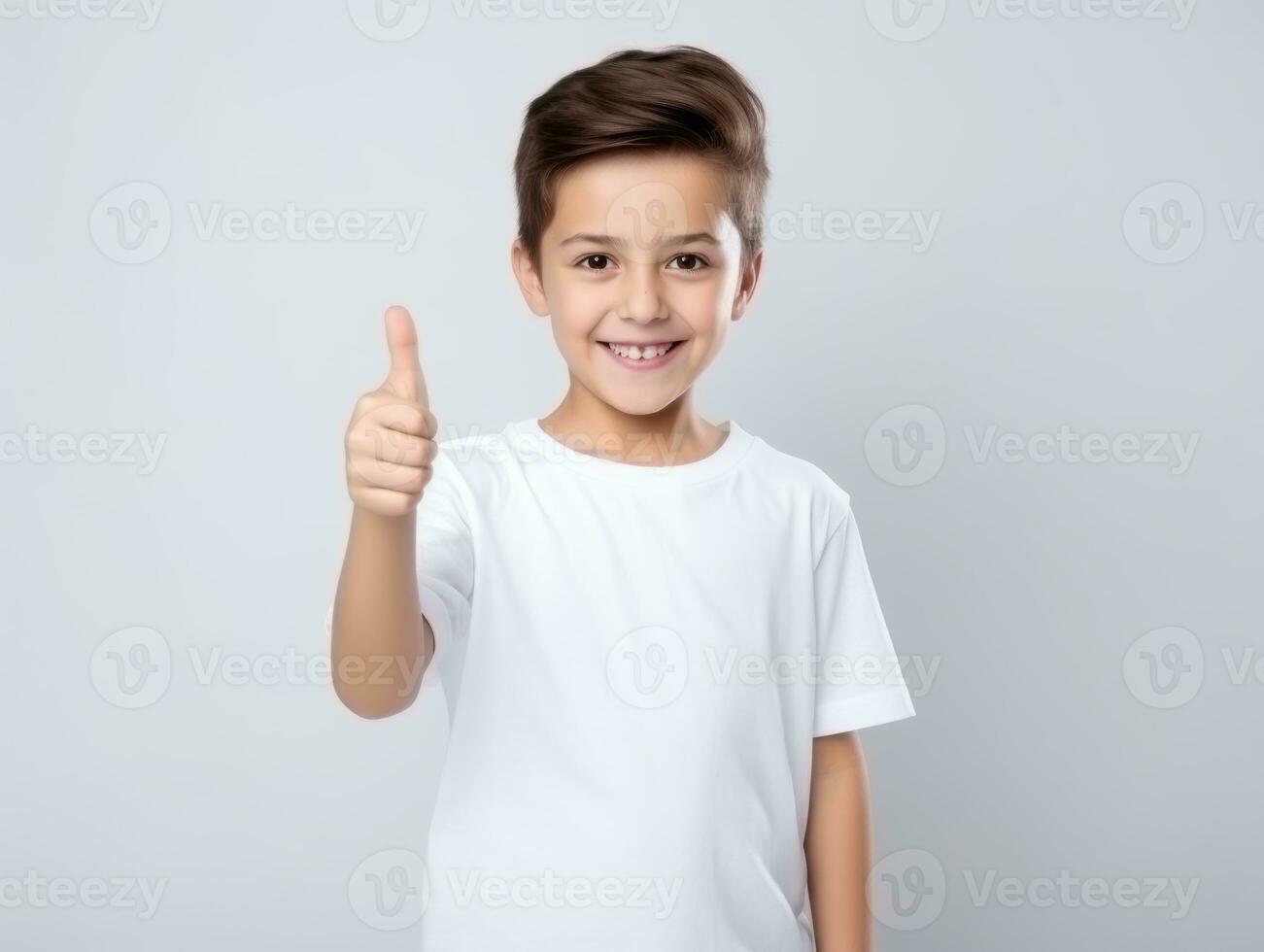 Happy Mexican kid in casual clothing against a neutral background AI Generative photo