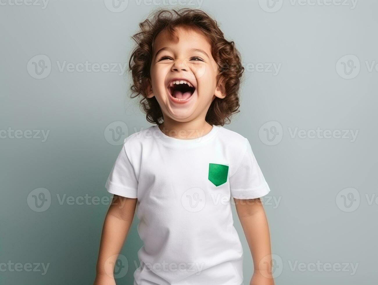 Happy Mexican kid in casual clothing against a neutral background AI Generative photo