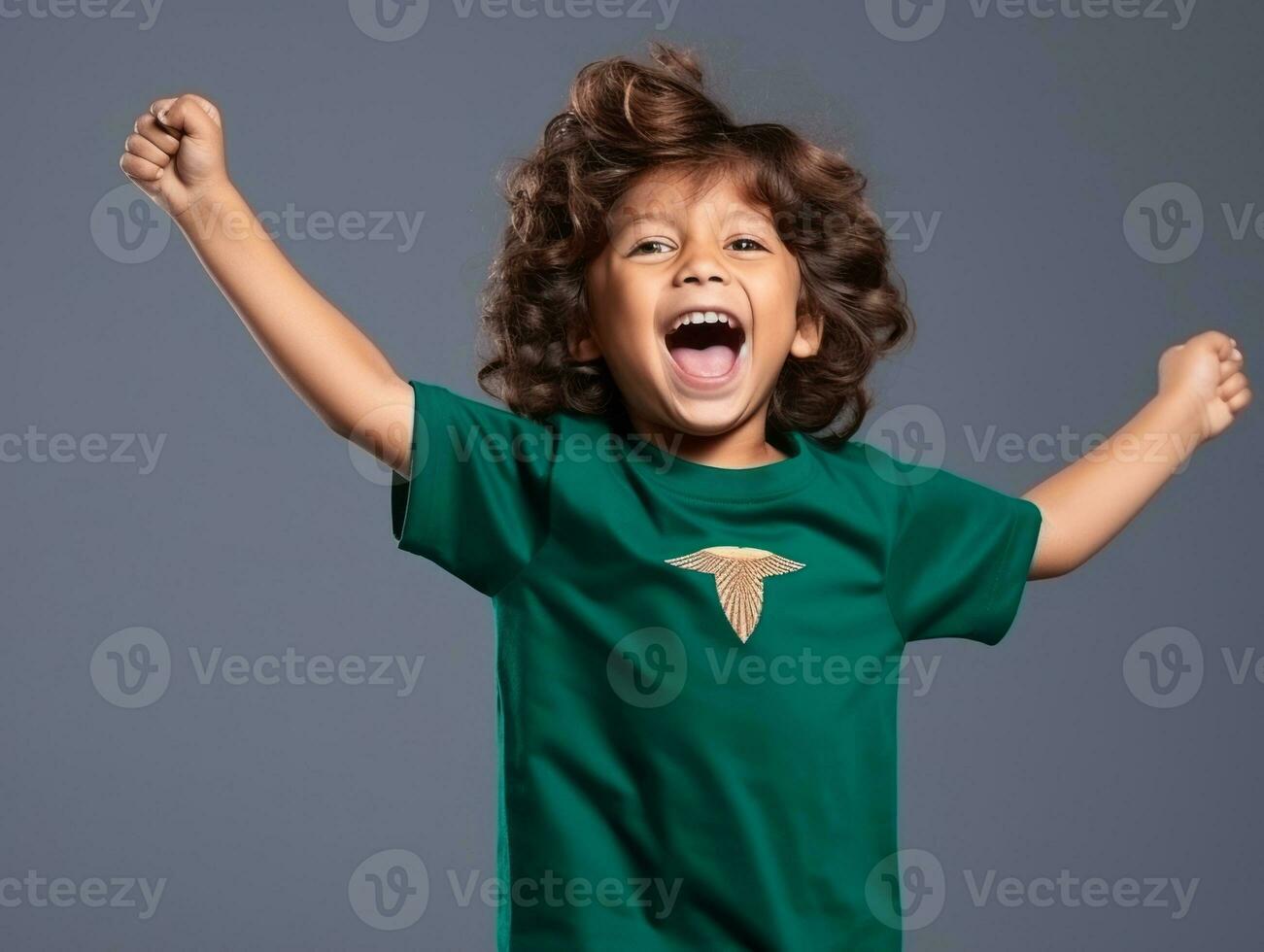 Happy Mexican kid in casual clothing against a neutral background AI Generative photo