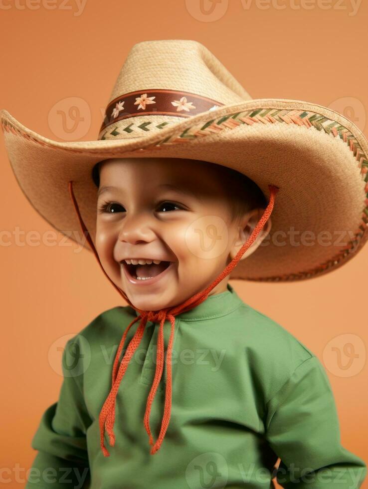 Happy Mexican kid in casual clothing against a neutral background AI Generative photo