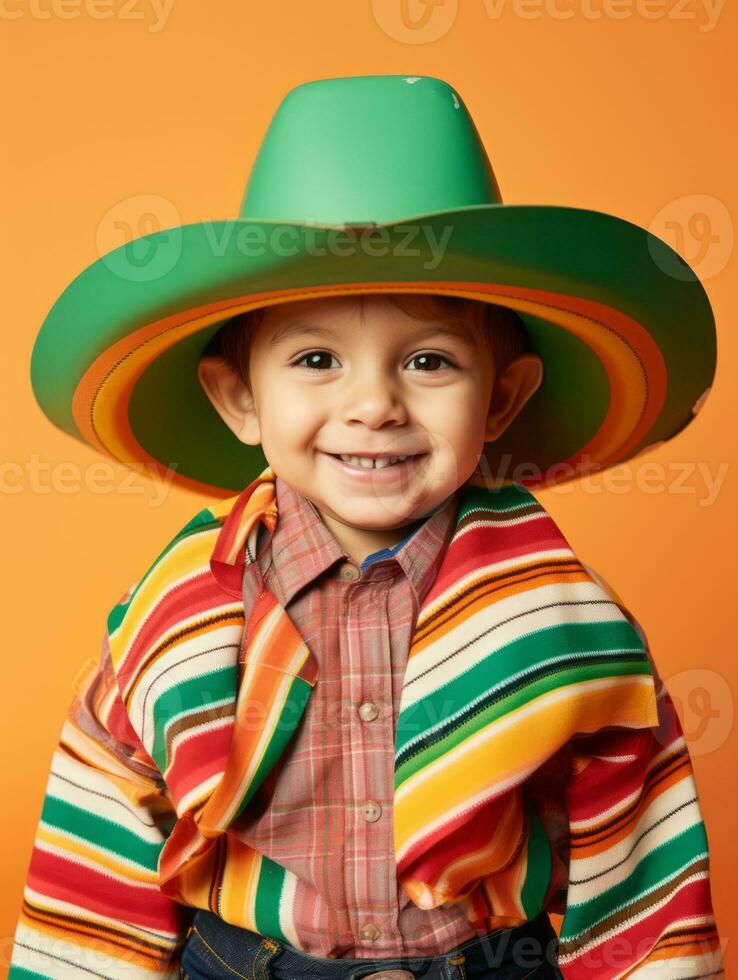 contento mexicano niño en casual ropa en contra un neutral antecedentes ai generativo foto