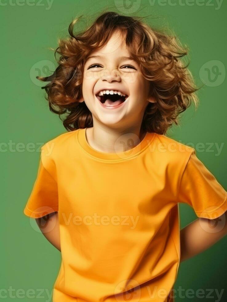 Happy Mexican kid in casual clothing against a neutral background AI Generative photo