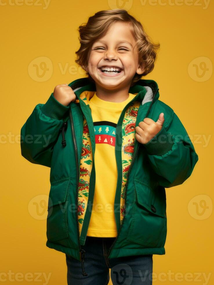 Happy Mexican kid in casual clothing against a neutral background AI Generative photo